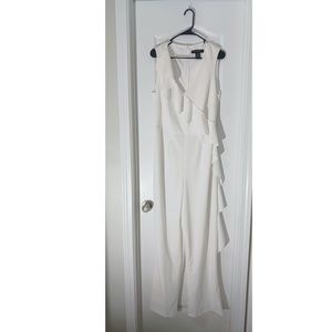 Wide Leg White Jumpsuit with Ruffles